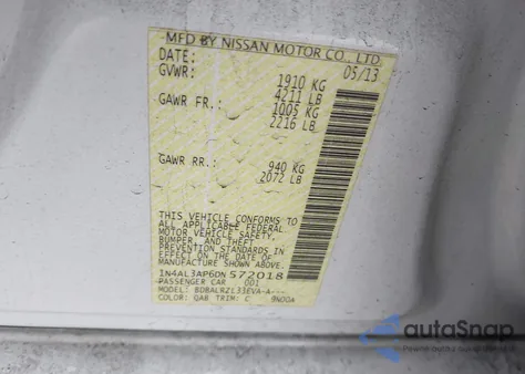 2013 Nissan Altima 2.5 S from USA, damaged, VIN 1N4AL3AP6DN572018